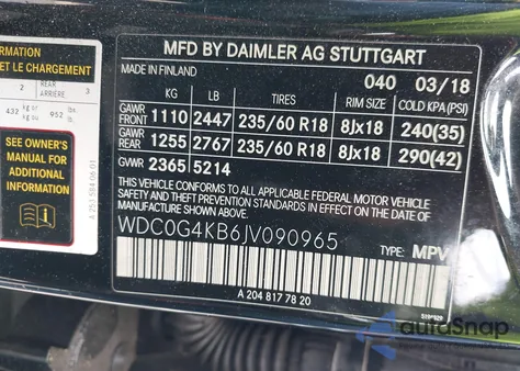 2018 Mercedes-Benz Glc 300 4Matic z USA, uszkodzony, nr VIN WDC0G4KB6JV090965